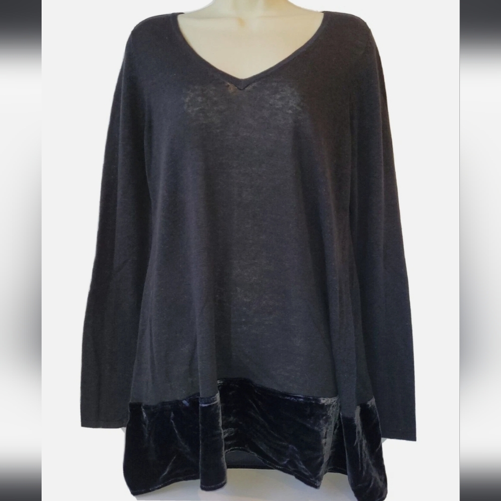 Soft Surroundings Linen Blend Tunic Sweater With Velvet Trim New With Tags